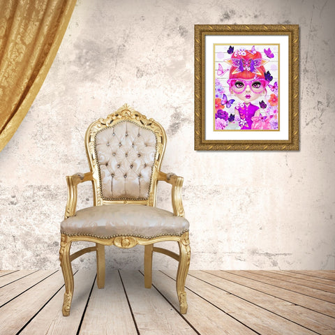 Butterfly Collector Brielle - Munchkinz Gold Ornate Wood Framed Art Print with Double Matting by Sheena Pike Art