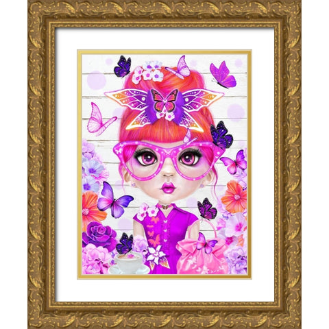 Butterfly Collector Brielle - Munchkinz Gold Ornate Wood Framed Art Print with Double Matting by Sheena Pike Art
