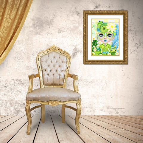 Frog Loving Felecia - Munchkinz Gold Ornate Wood Framed Art Print with Double Matting by Sheena Pike Art