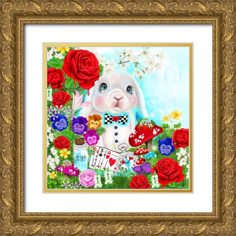 The White Rabbit Gold Ornate Wood Framed Art Print with Double Matting by Sheena Pike Art