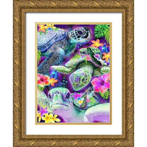 Day Dream Sea Turtles Gold Ornate Wood Framed Art Print with Double Matting by Sheena Pike Art
