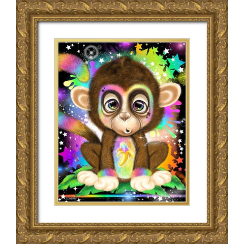 Rainbow Lil Monkey Gold Ornate Wood Framed Art Print with Double Matting by Sheena Pike Art