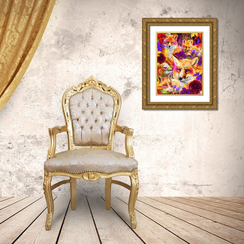 Day Dream Red Fox Gold Ornate Wood Framed Art Print with Double Matting by Sheena Pike Art