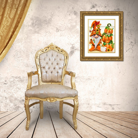 Pumpkins for Sale Lil Gnomez Gold Ornate Wood Framed Art Print with Double Matting by Sheena Pike Art
