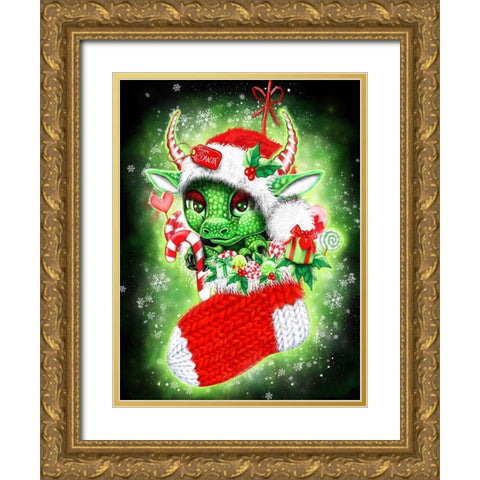 Stocking Stuffer Lil Dragonz Gold Ornate Wood Framed Art Print with Double Matting by Sheena Pike Art