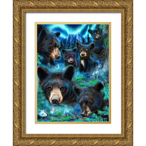 Daydream Moonlit Black Bears Gold Ornate Wood Framed Art Print with Double Matting by Sheena Pike Art