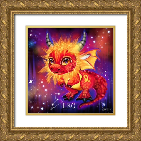 Zodiac Lil Dragonz Leo Gold Ornate Wood Framed Art Print with Double Matting by Sheena Pike Art