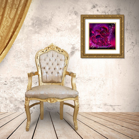 Zodiac Lil Dragonz Scorpio Gold Ornate Wood Framed Art Print with Double Matting by Sheena Pike Art