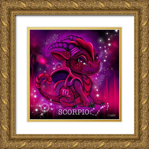 Zodiac Lil Dragonz Scorpio Gold Ornate Wood Framed Art Print with Double Matting by Sheena Pike Art