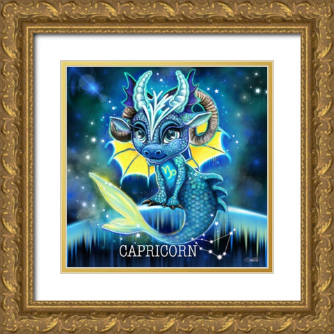 Zodiac Lil Dragonz - Capricorn Gold Ornate Wood Framed Art Print with Double Matting by Sheena Pike Art