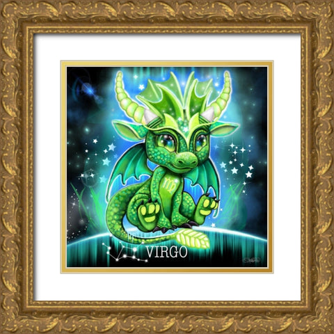 Zodiac Lil Dragonz Virgo Gold Ornate Wood Framed Art Print with Double Matting by Sheena Pike Art