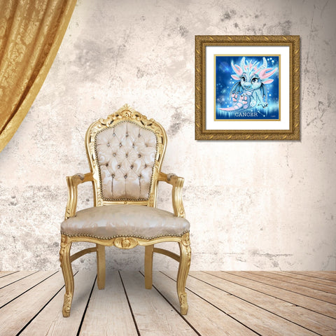 Zodiac Lil Dragonz Cancer Gold Ornate Wood Framed Art Print with Double Matting by Sheena Pike Art