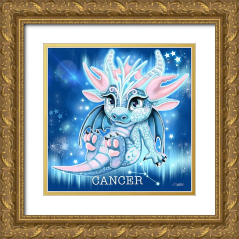 Zodiac Lil Dragonz Cancer Gold Ornate Wood Framed Art Print with Double Matting by Sheena Pike Art