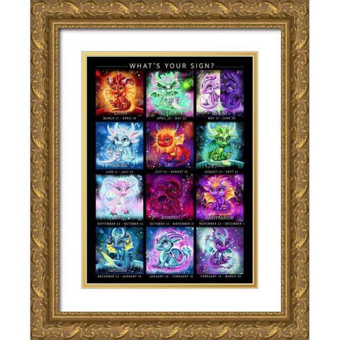 The Zodiacs Lil Dragonz Gold Ornate Wood Framed Art Print with Double Matting by Sheena Pike Art