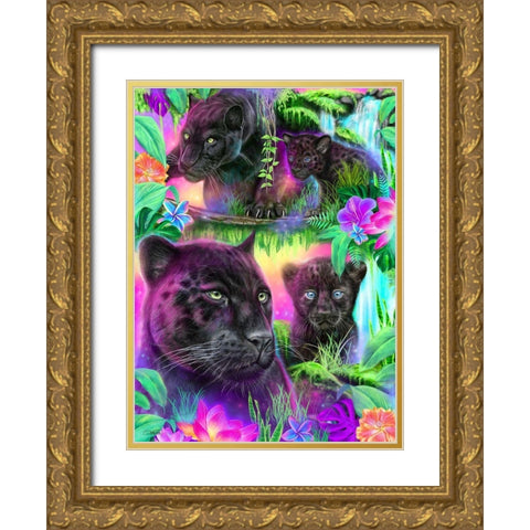 Daydream Panthers Gold Ornate Wood Framed Art Print with Double Matting by Sheena Pike Art
