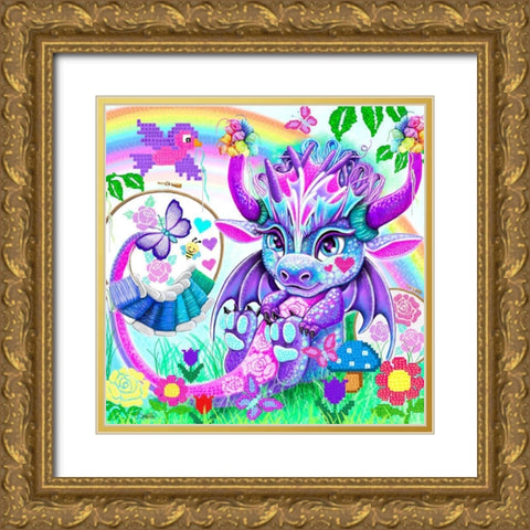 Hobby Dragonz Cross-stitch Gold Ornate Wood Framed Art Print with Double Matting by Sheena Pike Art