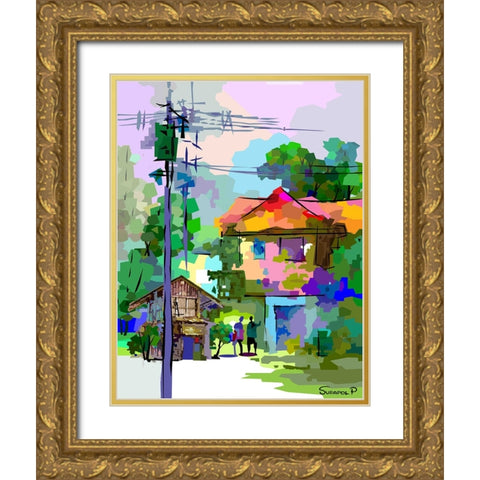 Country House Gold Ornate Wood Framed Art Print with Double Matting by Pansanit, Surapol