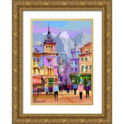 Fantasy City Gold Ornate Wood Framed Art Print with Double Matting by Pansanit, Surapol