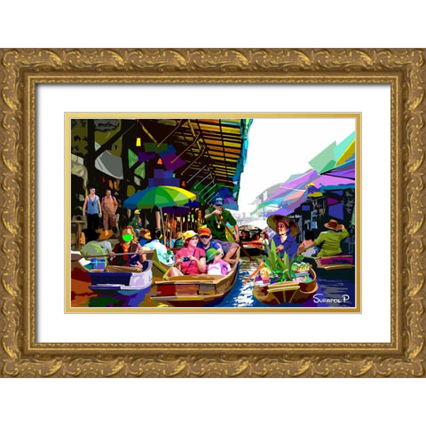 Floting Martket Gold Ornate Wood Framed Art Print with Double Matting by Pansanit, Surapol