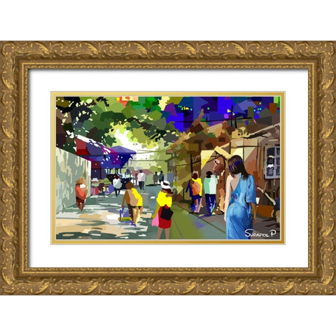 Small Town House Gold Ornate Wood Framed Art Print with Double Matting by Pansanit, Surapol