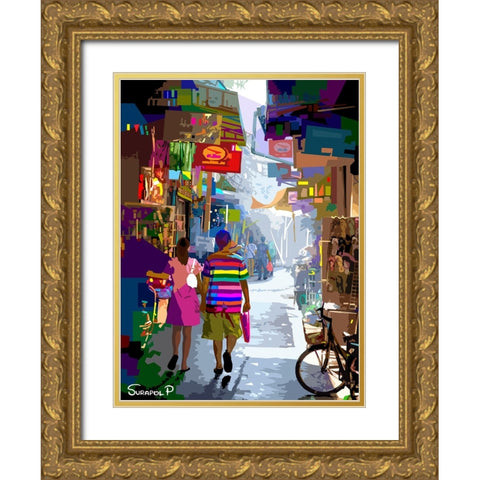 Alley In The City Gold Ornate Wood Framed Art Print with Double Matting by Pansanit, Surapol
