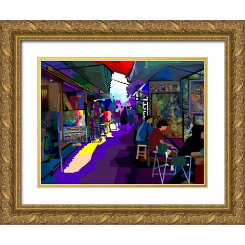 City Corner Art Gold Ornate Wood Framed Art Print with Double Matting by Pansanit, Surapol