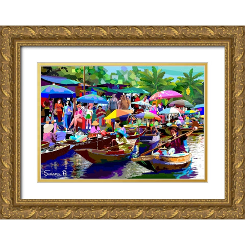 Tour The Floating Market No1 Gold Ornate Wood Framed Art Print with Double Matting by Pansanit, Surapol