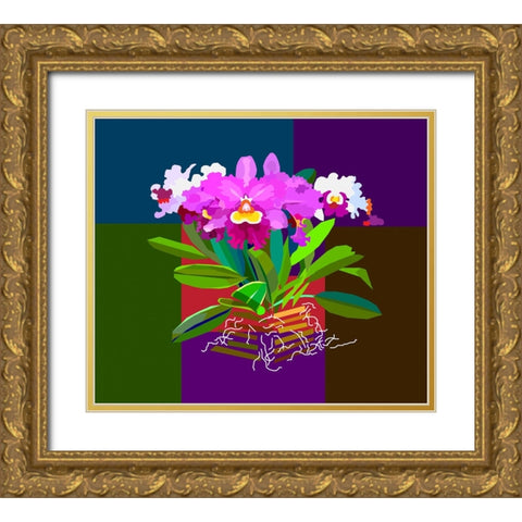 Cattleya Orchid Gold Ornate Wood Framed Art Print with Double Matting by Pansanit, Surapol