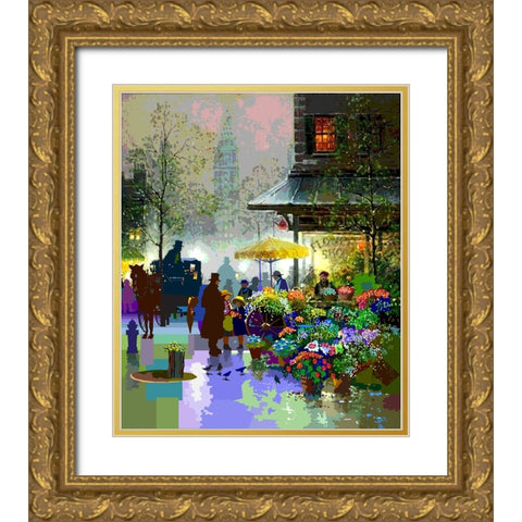 Flower Market Gold Ornate Wood Framed Art Print with Double Matting by Pansanit, Surapol