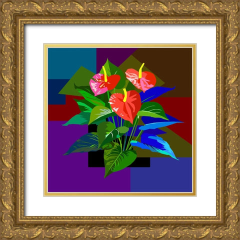 Red Boy Flower Gold Ornate Wood Framed Art Print with Double Matting by Pansanit, Surapol