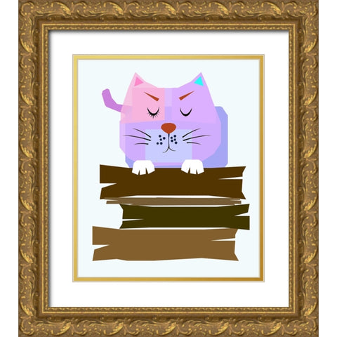 THE CAT 002 Gold Ornate Wood Framed Art Print with Double Matting by Pansanit, Surapol