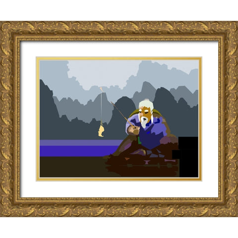 Fishman Gold Ornate Wood Framed Art Print with Double Matting by Pansanit, Surapol