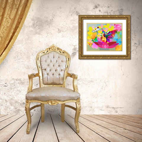 Lady Flowers Gold Ornate Wood Framed Art Print with Double Matting by Pansanit, Surapol