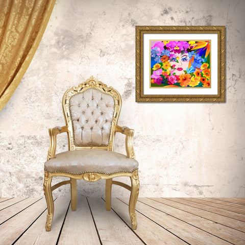 Flowers And Lady Gold Ornate Wood Framed Art Print with Double Matting by Pansanit, Surapol