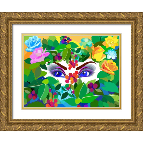 My Flowers - Eyes Gold Ornate Wood Framed Art Print with Double Matting by Pansanit, Surapol
