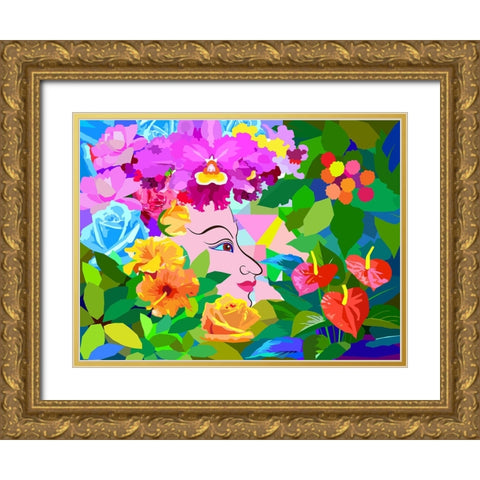 Nature Flower Woman Gold Ornate Wood Framed Art Print with Double Matting by Pansanit, Surapol