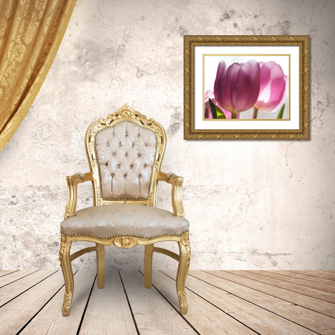 Pink Tulips Gold Ornate Wood Framed Art Print with Double Matting by Bonin, Suzanne