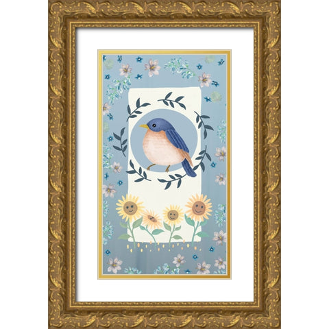 Bluebird Paradise Gold Ornate Wood Framed Art Print with Double Matting by The Font Diva
