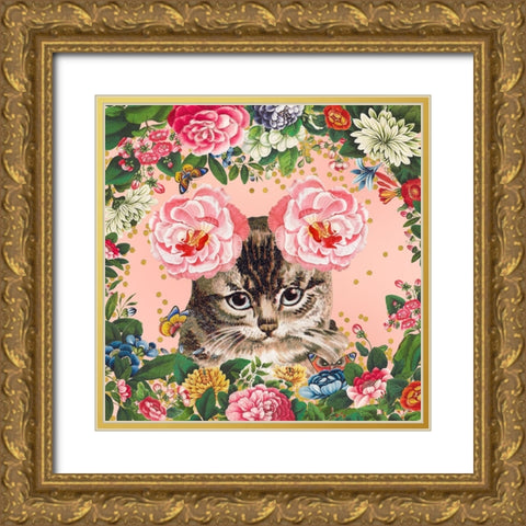 Cat Garden Gold Ornate Wood Framed Art Print with Double Matting by The Font Diva