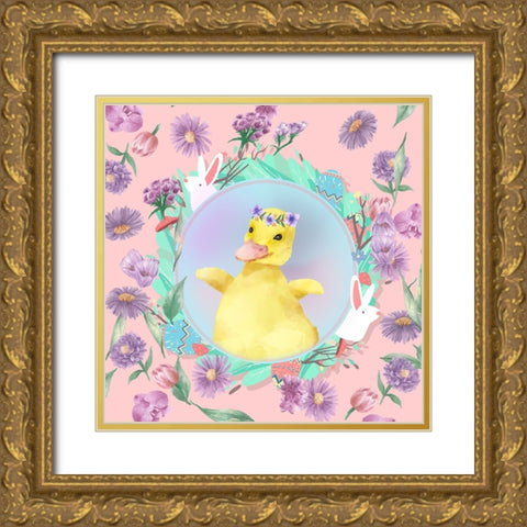Darling Duckling Gold Ornate Wood Framed Art Print with Double Matting by The Font Diva
