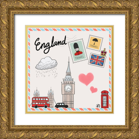 England Gold Ornate Wood Framed Art Print with Double Matting by The Font Diva