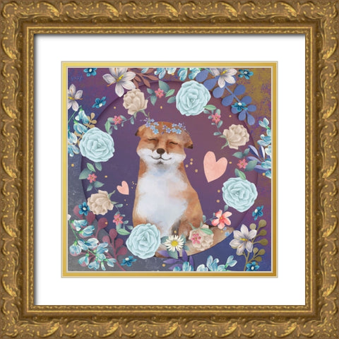 Fantastic Fox Gold Ornate Wood Framed Art Print with Double Matting by The Font Diva
