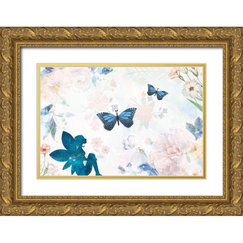 Flower Fairy Gold Ornate Wood Framed Art Print with Double Matting by The Font Diva