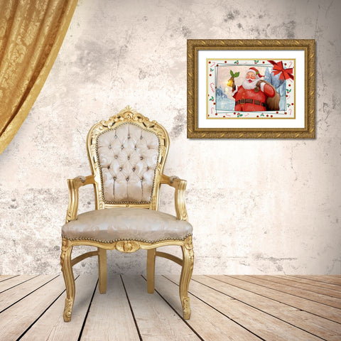 Holly Jolly Christmas Gold Ornate Wood Framed Art Print with Double Matting by The Font Diva