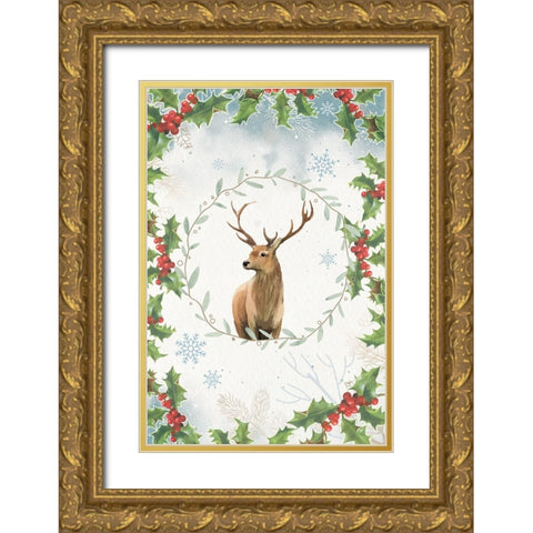 Holly The Reindeer Gold Ornate Wood Framed Art Print with Double Matting by The Font Diva