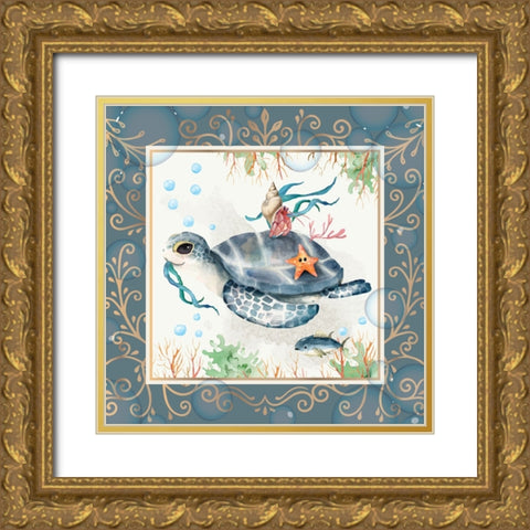 Sea Friends Gold Ornate Wood Framed Art Print with Double Matting by The Font Diva