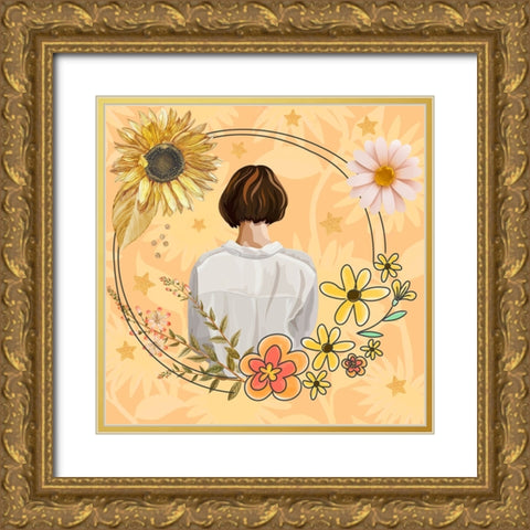 Beanie Gold Ornate Wood Framed Art Print with Double Matting by The Font Diva
