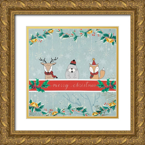 Merry Christmas Gold Ornate Wood Framed Art Print with Double Matting by The Font Diva