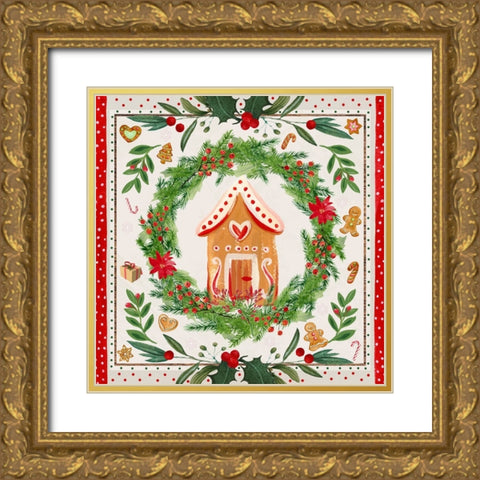 Holly Holiday Gold Ornate Wood Framed Art Print with Double Matting by The Font Diva