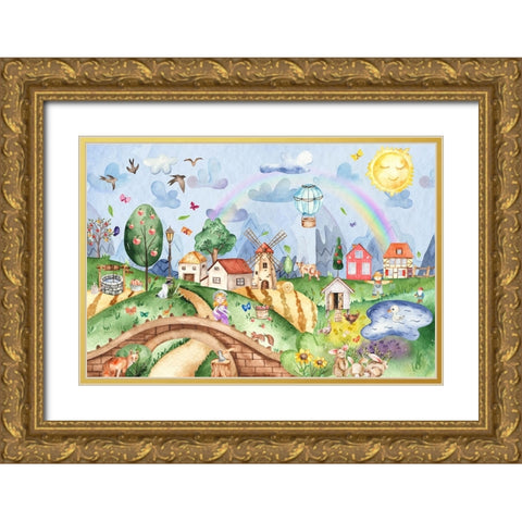 Over the Hill and Far Away Gold Ornate Wood Framed Art Print with Double Matting by The Font Diva